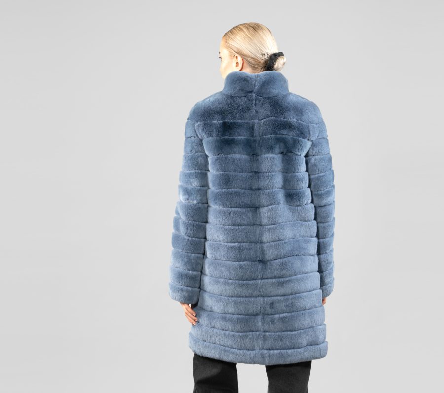 Blue Horizontal Rabbit Fur Coat