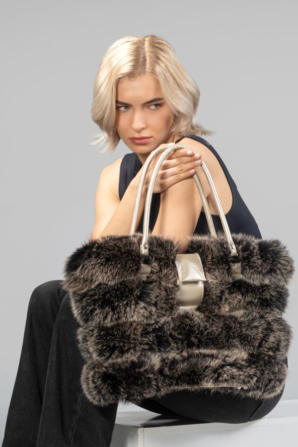 Fox Fur Handbag With Beige Details