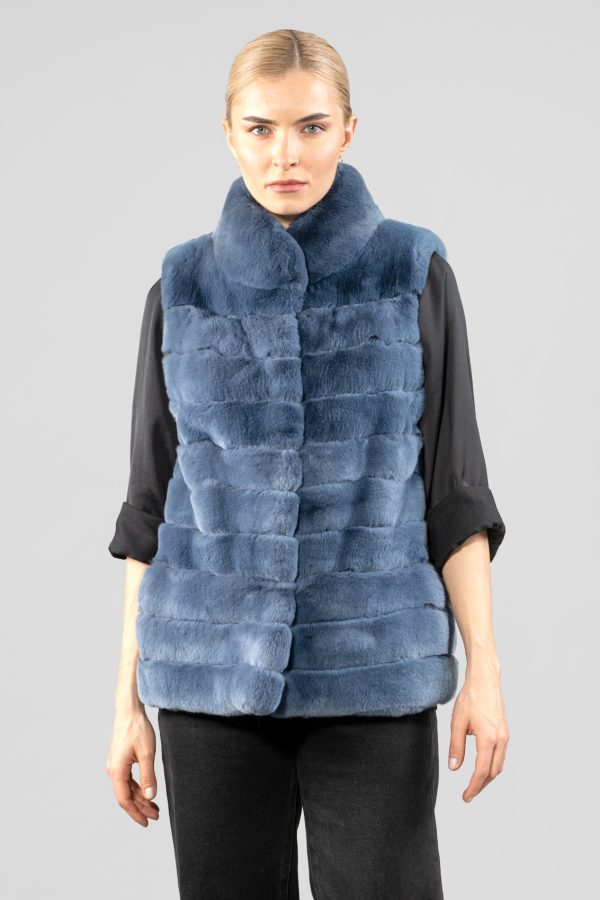 Blue Horizontal Rabbit Fur Vest