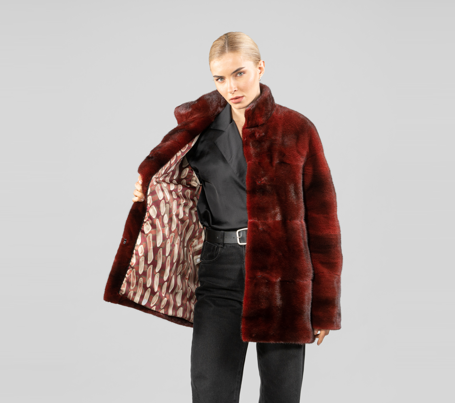 Dark Red Mink Fur Jacket - 100% Real Fur - Haute Acorn