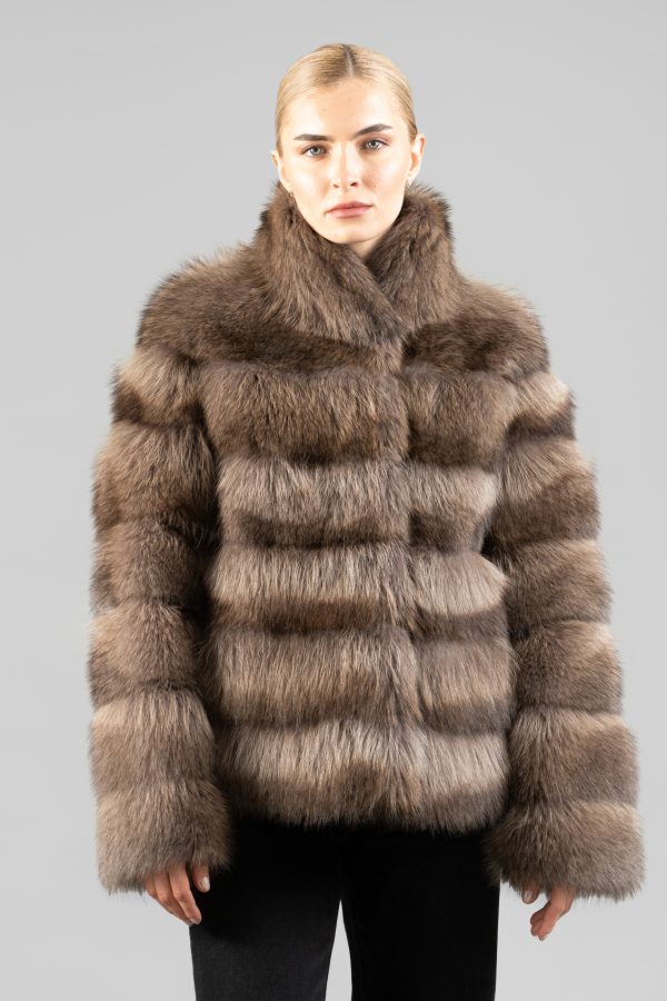 Horizontal Layer Taupe Raccoon Fur Jacket