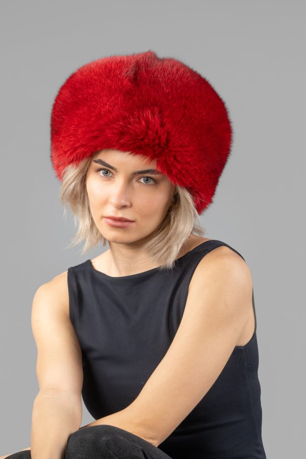 Russian Fox Fur Hat In Red Color