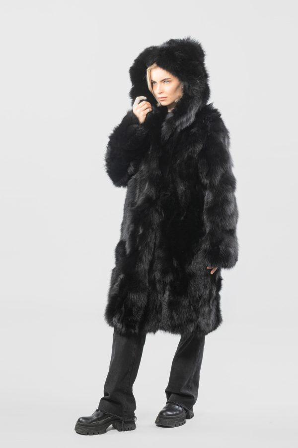 Black Fox Fur Coat With Hood