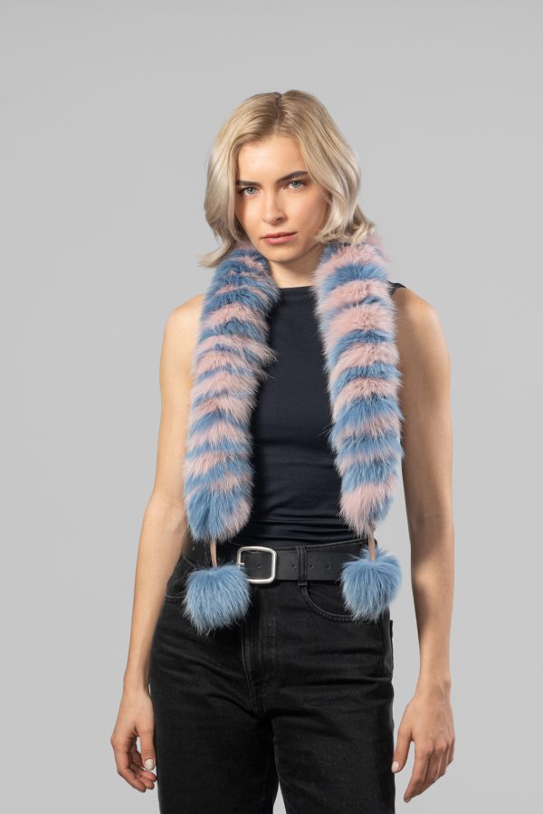 Light Blue Pink Fox Fur Scarf