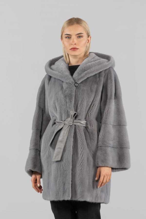 Grey Mink Fur Jacket With Hood