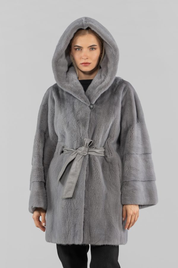 Grey Mink Fur Jacket With Hood