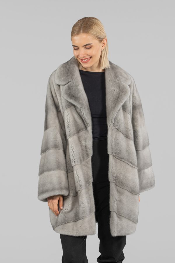 Long Sapphire Diagonal Mink Fur Jacket