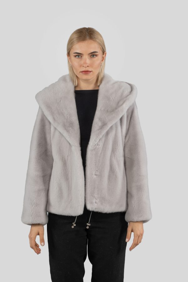 Silver Grey Hooded Mink Fur Jacket