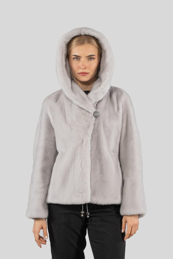 Silver Grey Hooded Mink Fur Jacket
