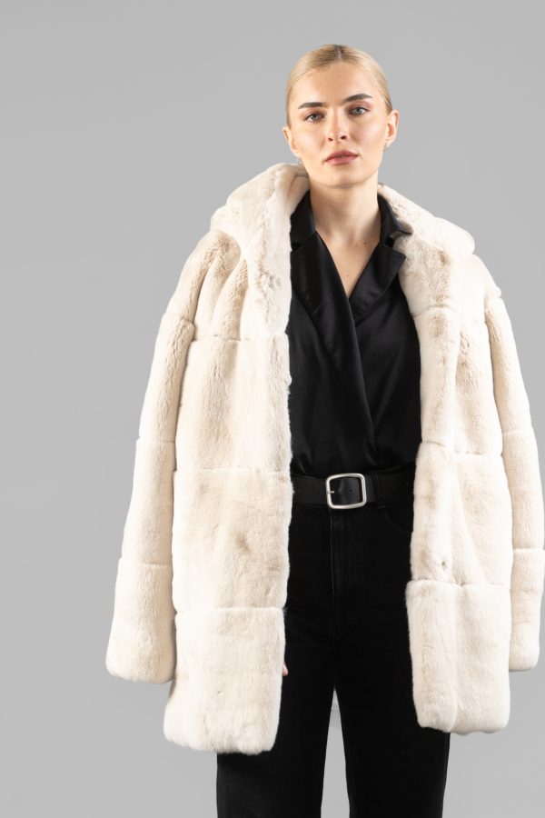 Cream Rabbit Fur Jacket With Hood