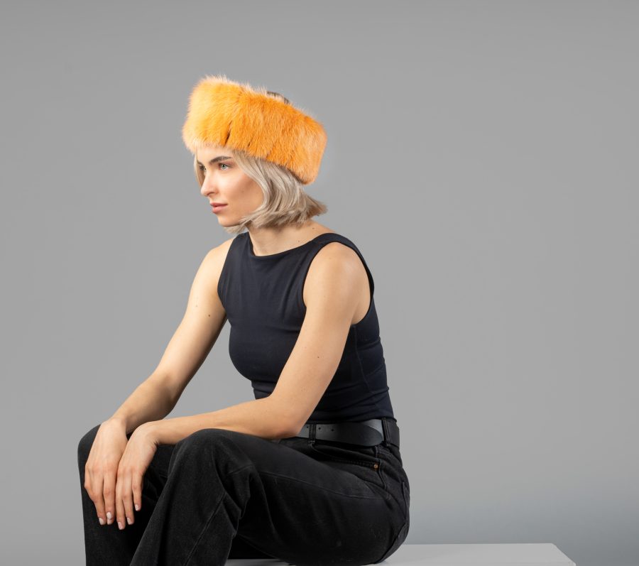 Orange Mink Fur Headband