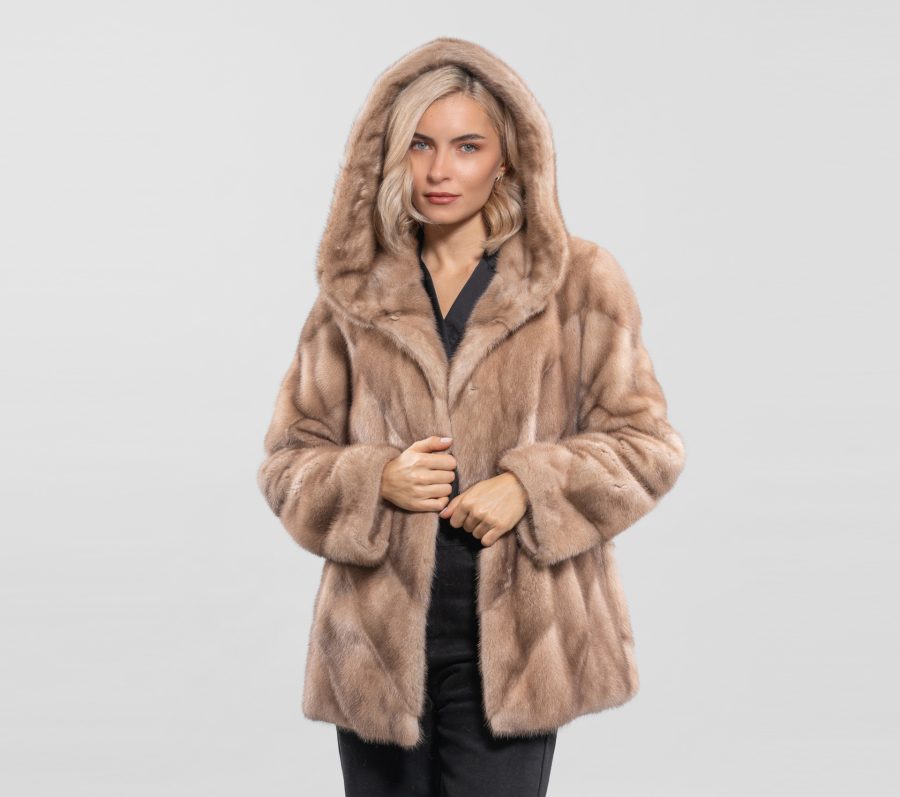 Hooded Diagonal Layer Mink Fur Jacket