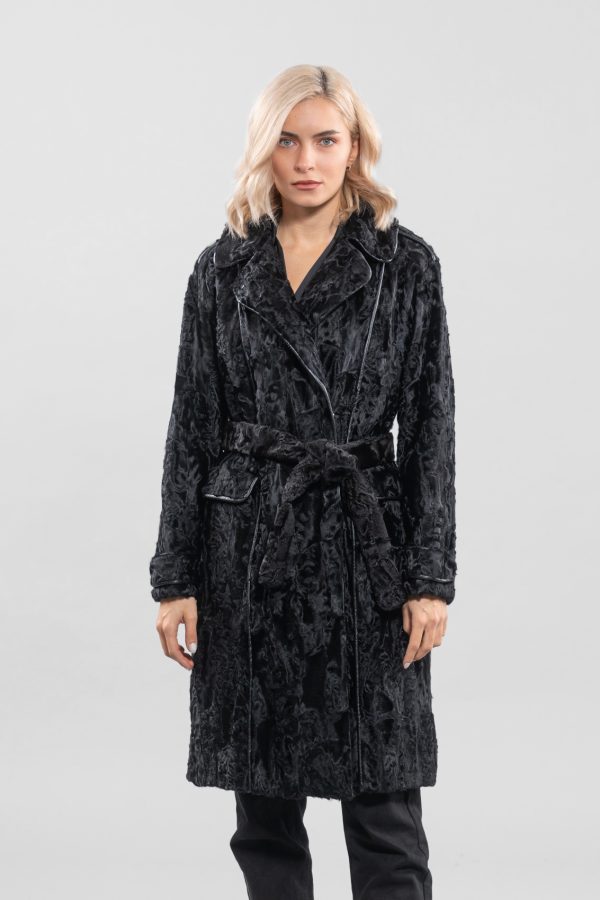 Notched Collar Astrakhan Fur Jacket