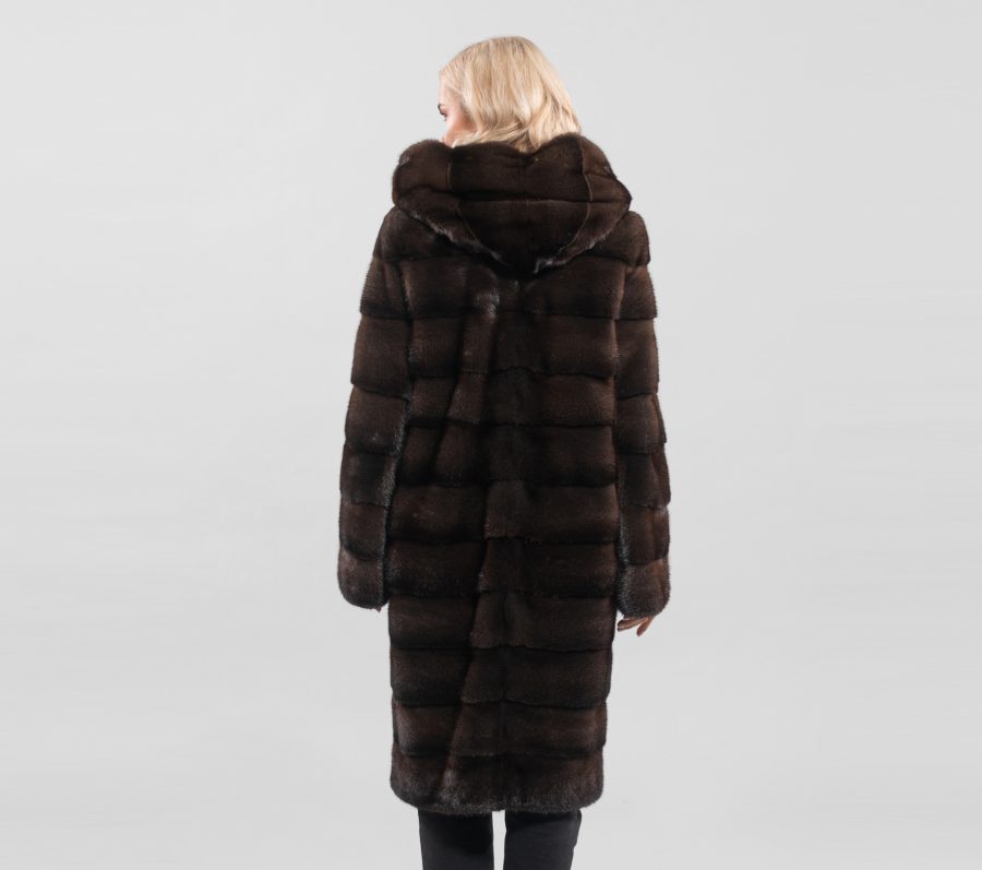 Horizontal Layered Dark Brown Mink Fur Jacket