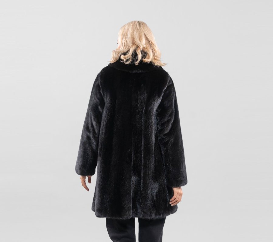Black Full Pelts Mink Fur Jacket With Wide Collar