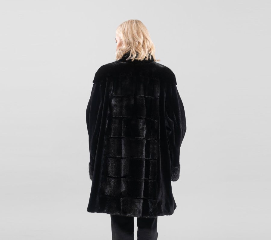 Black Mink Fur Jacket With Wide Sleeves