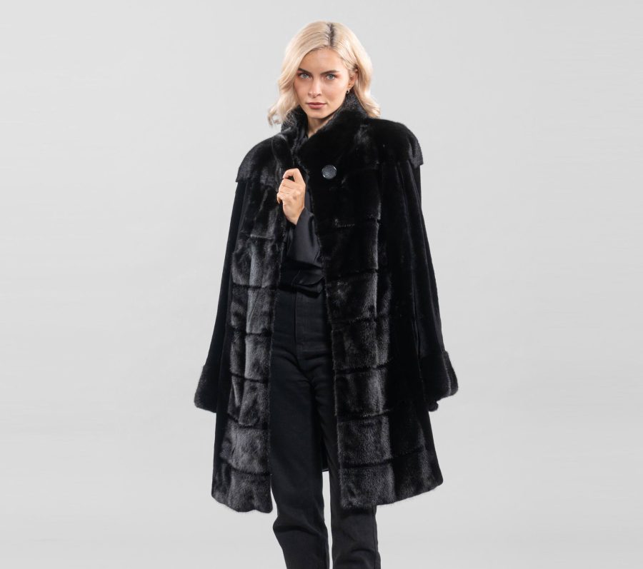 Black Mink Fur Jacket With Wide Sleeves