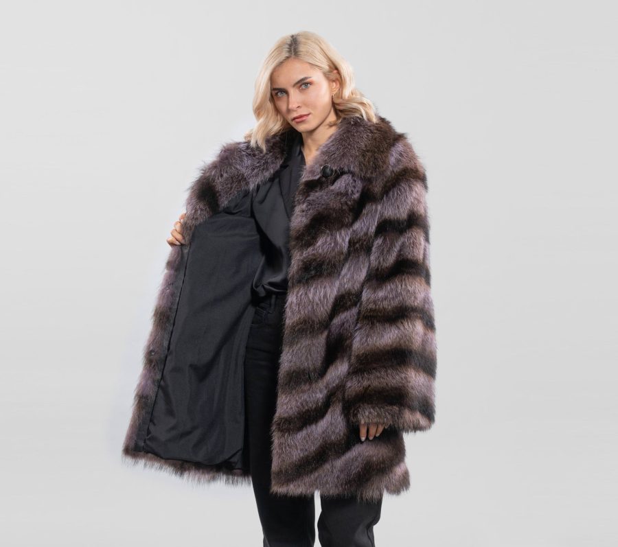 Diagonal Layer Raccoon Fur Jacket