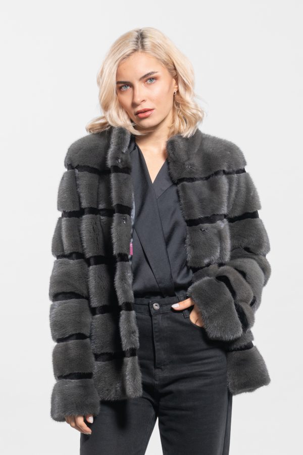 Dark Gray Horizontal Layer Mink Fur Jacket