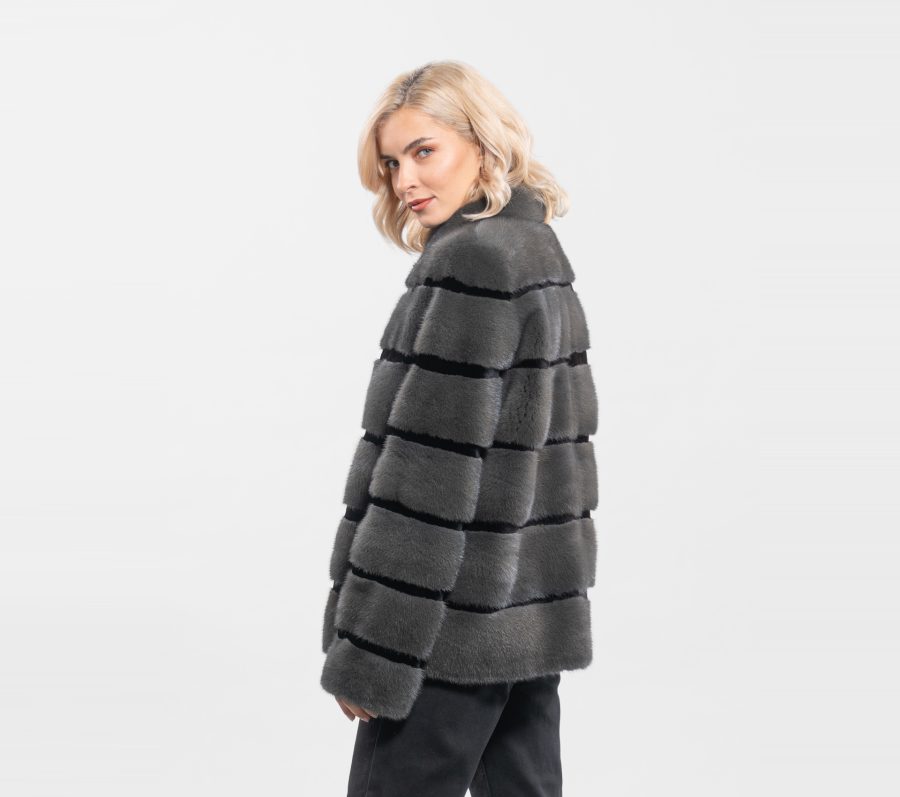 Dark Gray Horizontal Layer Mink Fur Jacket