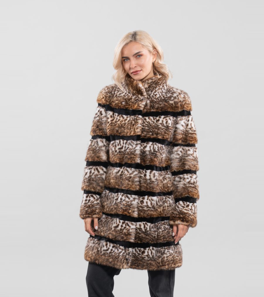 Animal Print Horizontal Mink Fur Jacket