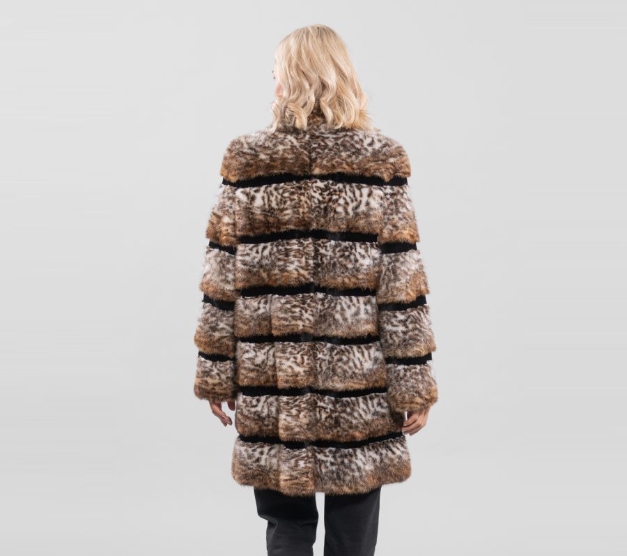 Animal Print Horizontal Mink Fur Jacket
