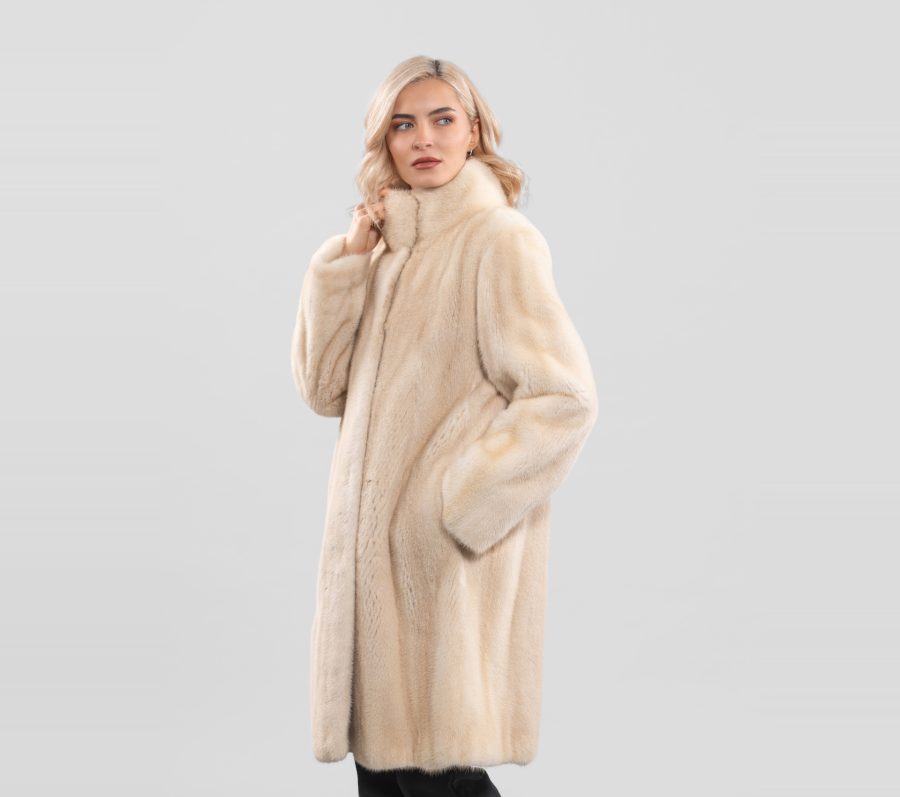 Palomino Stand-Up Collar Mink Fur Coat