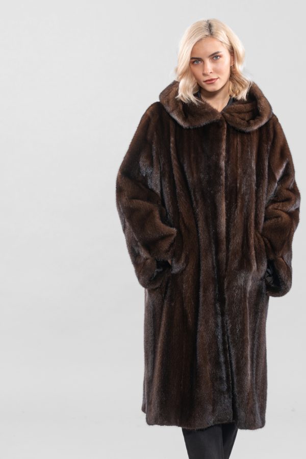 Mahogany Hooded Mink Fur Coat