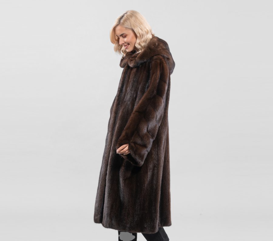 Mahogany Hooded Mink Fur Coat