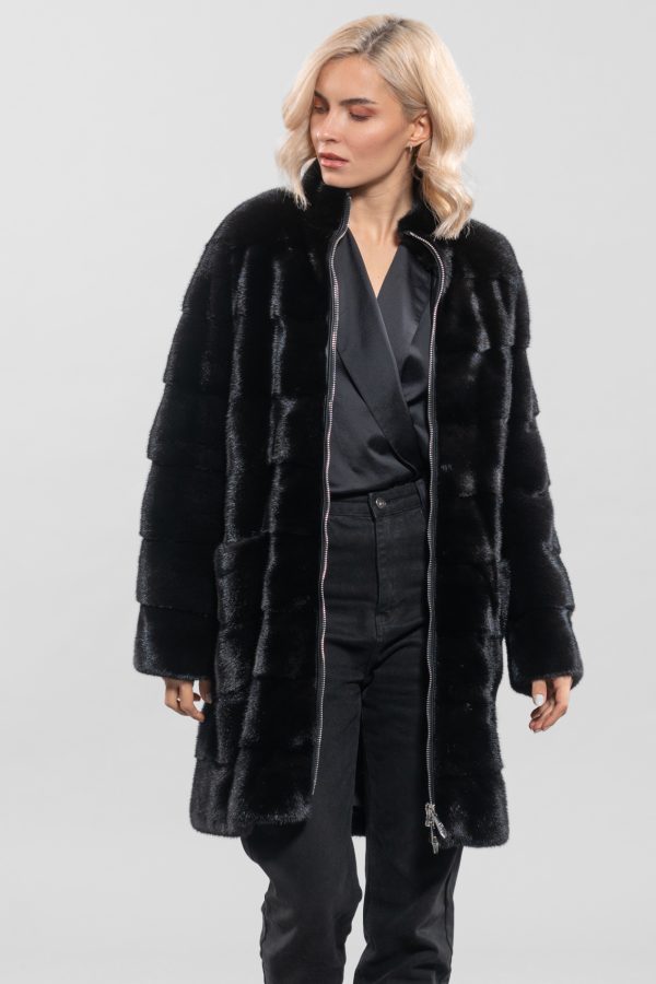 Black Horizontal Mink Fur Jacket