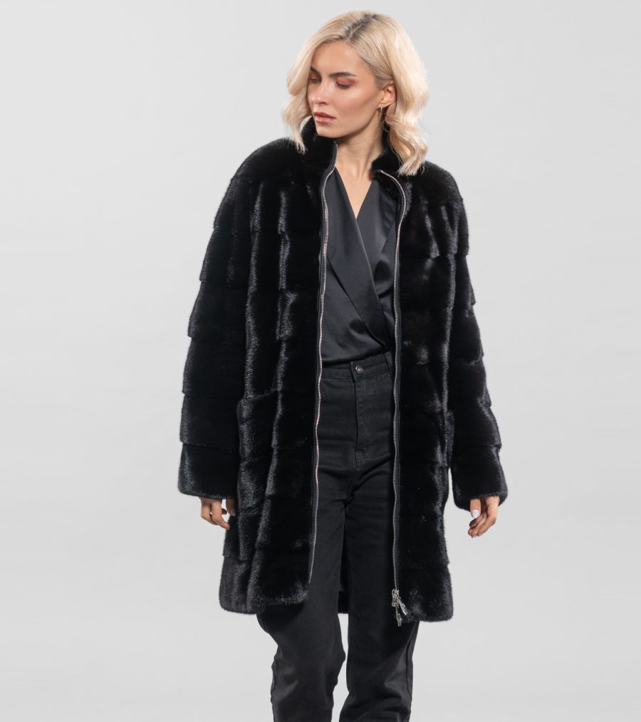 Black Horizontal Mink Fur Jacket