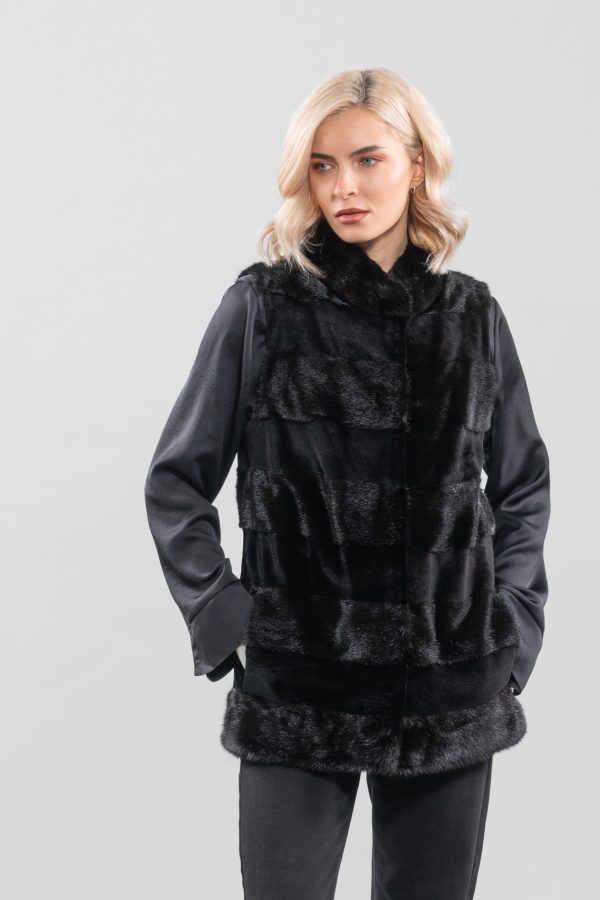 Black Horizontal Layer Mink Fur Vest