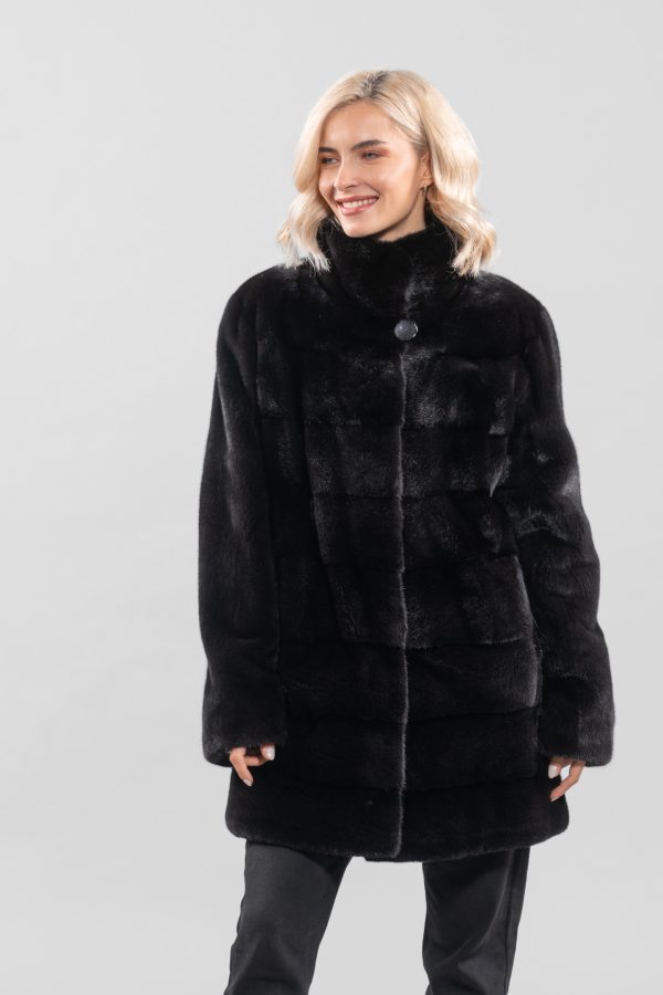 Black Velvet Horizontal Mink Fur Jacket