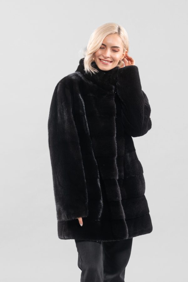 Black Velvet Horizontal Mink Fur Jacket