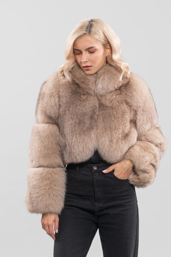 Beige Short Fluffy Fox Fur Jacket