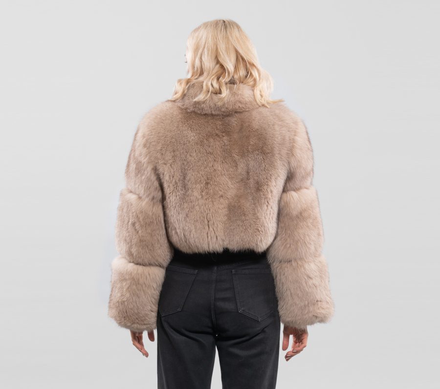 Beige Short Fluffy Fox Fur Jacket