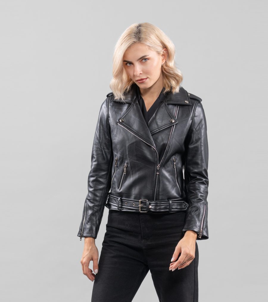 Black Leather Biker Jacket - 100% Real Fur - Haute Acorn