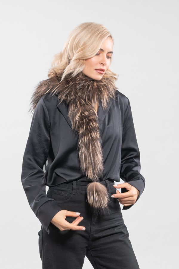 Brown Fox Fur Scarf With Beige Details