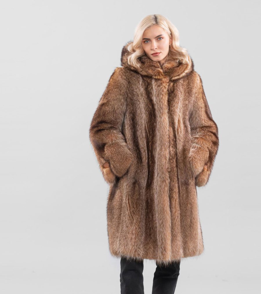 Crystal Hooded Raccoon Fur Coat