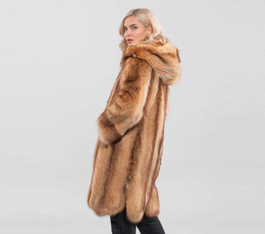 Gold Hooded Raccoon Fur Coat