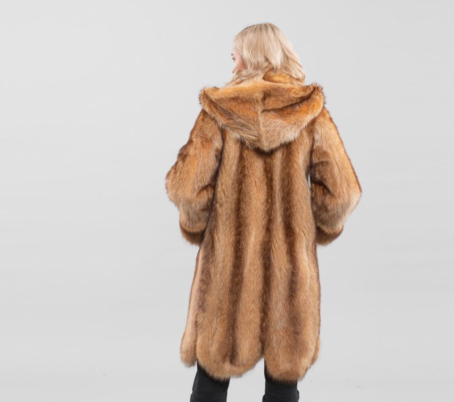 Gold Hooded Raccoon Fur Coat