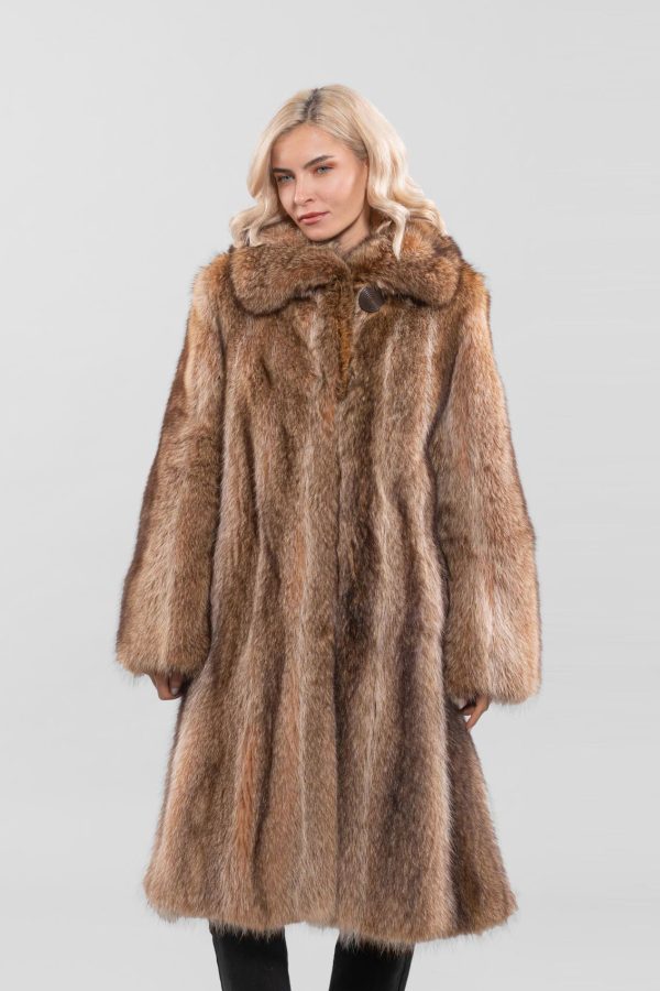 Crystal Wide Collar Raccoon Fur Coat
