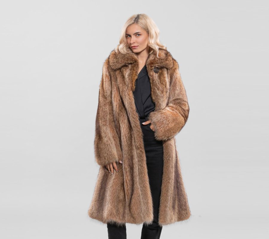 Crystal Wide Collar Raccoon Fur Coat