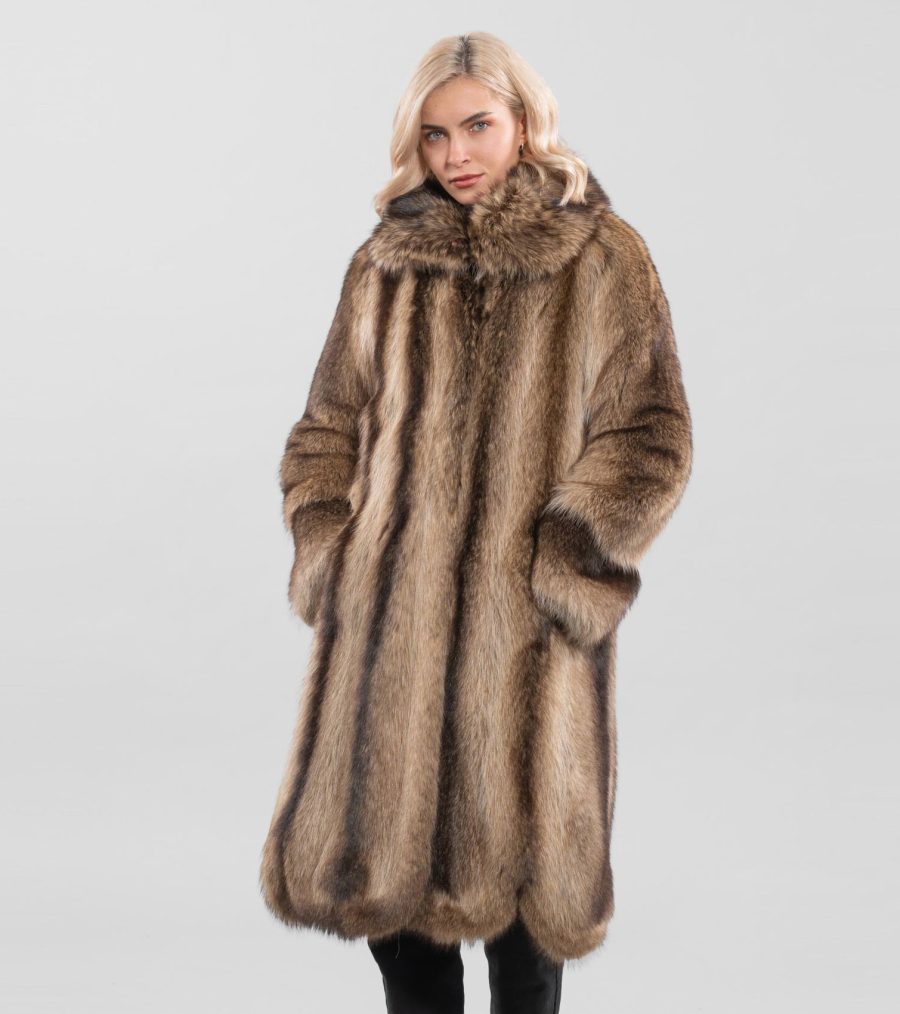 Choco Brown Full Pelts Raccoon Fur Coat