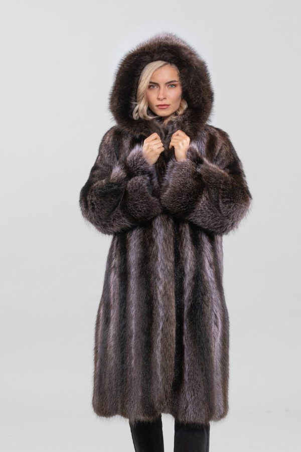 Natural Hooded Raccoon Fur Coat