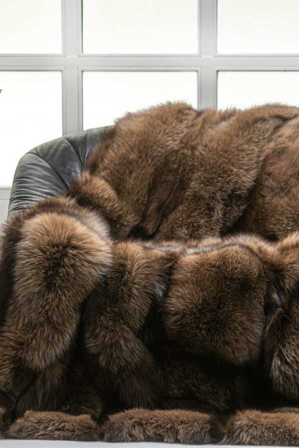 Genuine Natural Brown Rabbit Fur Blanket / Fur Throw