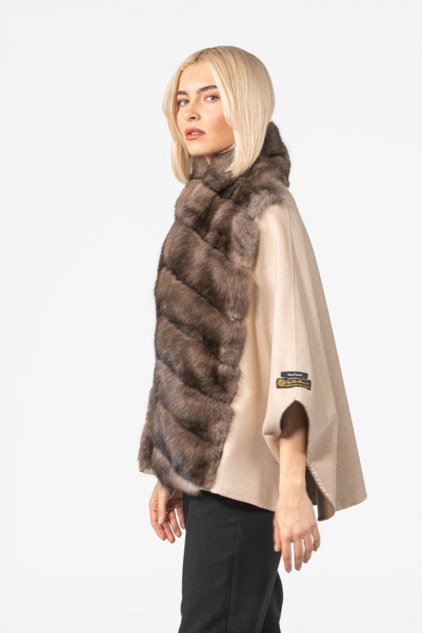 Short Cashmere Wool Cape With Sable Fur