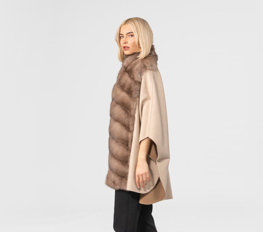 Cashmere and Wool Cape With Fur