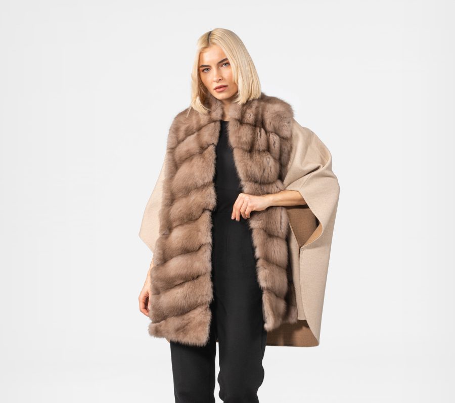 Cashmere and Wool Cape With Fur