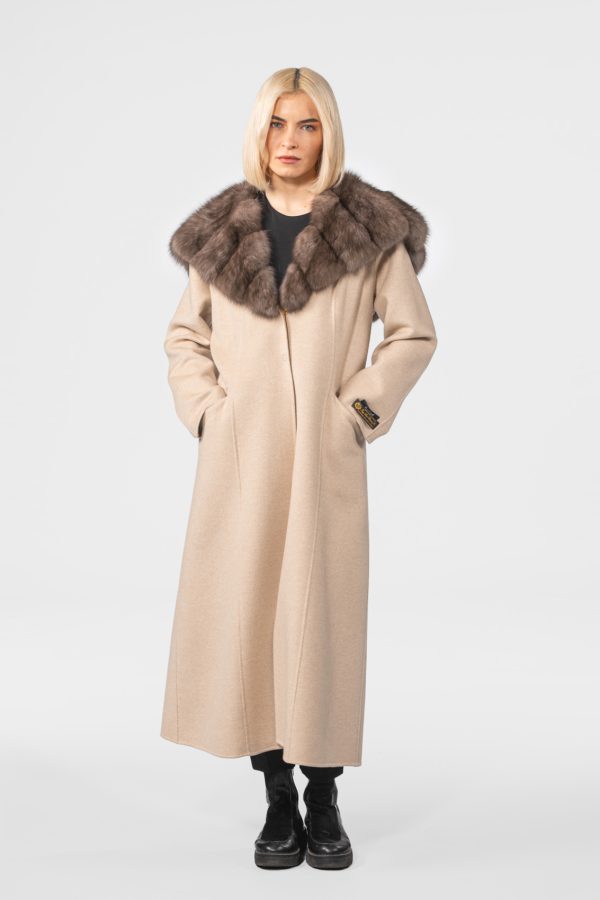 Beige Cashmere Jacket With Fur Hood